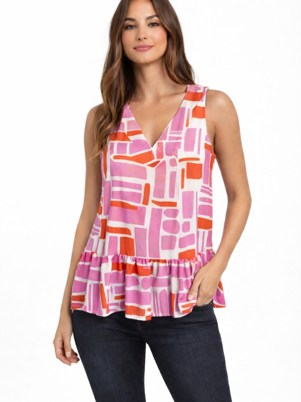 NWT Michelle McDowell Size Small Oversized Pink and Orange Women's Ruffle Top